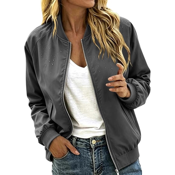 Edvintorg Jacket Women Waterproof Long Sleeve Casual Zip up Cropped Coat with Pocket Women's Clothes S-2XL Dark Gray