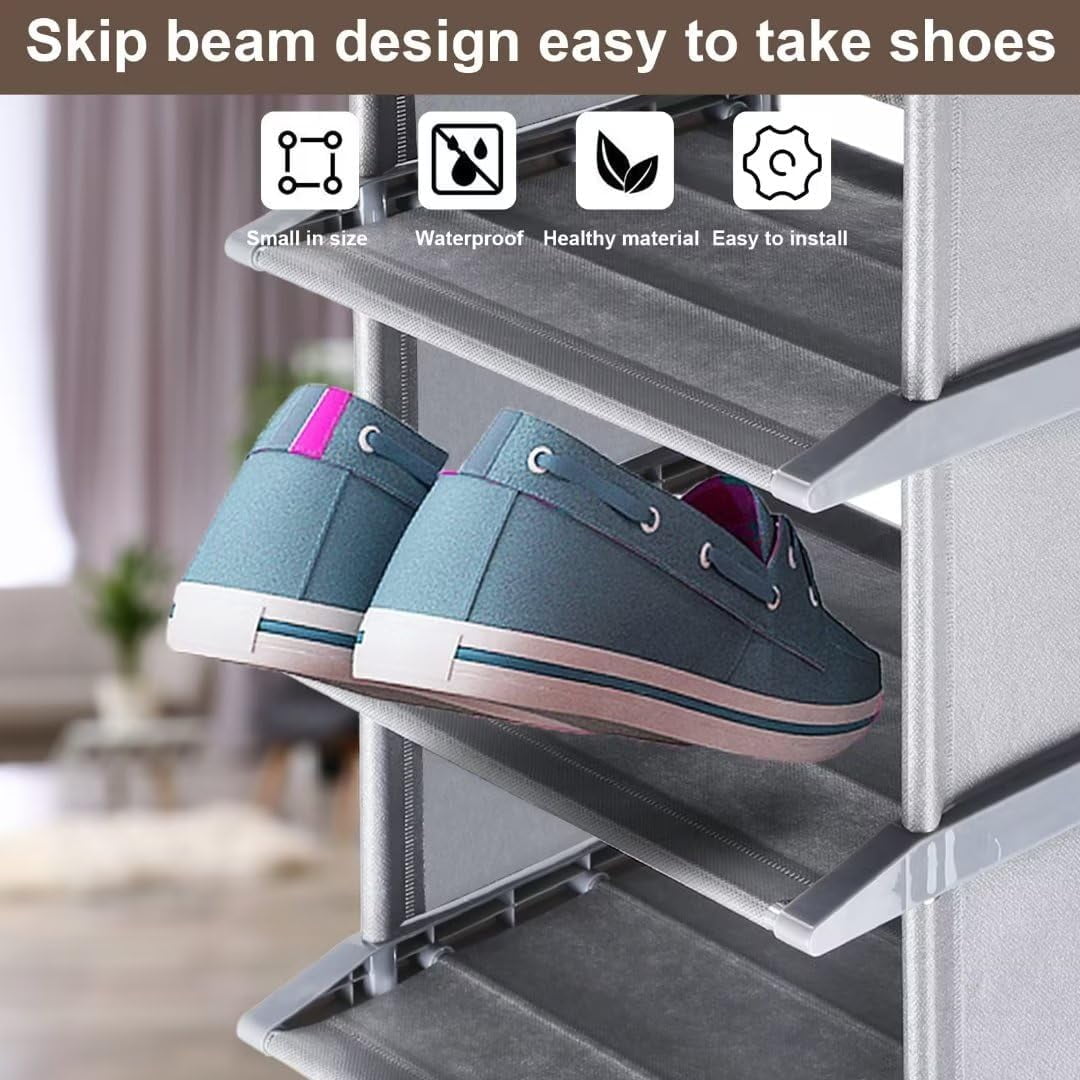 LASIEYO 8 Tiers Shoe Rack, Vertical Narrow Shoe Shelf Storage Organizer Sturdy Space Saving, Tall Narrow Shoe Rack for Entryway Closet Hallway, Grey