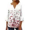 thumbnail image 3 of CFLVAEK Valentines Day Shirts for Women Cute Love Heart Print Pleated Blouse Tops Casual Button Up Shirts Flared 3/4 Sleeve T Shirts White S, 3 of 6
