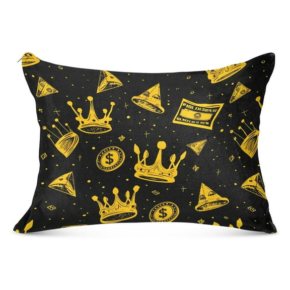 Plush Pillow Cases Standard Size Ultra Soft Warm Pillowcases with Zipper Dollars Coin Crown 20"x26"