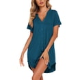 thumbnail image 2 of Ekouaer Women's Cotton Sleep Dress Short Sleeve Sleepwear Comfy Button Down Sleepshirt with Chest Pocket, 2 of 5