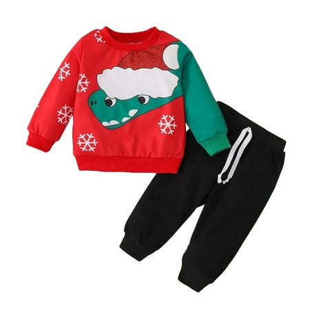 

GWAABD Clothes for Boy Kids Toddler Baby Girls Boys Autumn Winter Dinosaur Print Cotton Long Sleeve Sweatshirt Tops Pullover Pants Tracksuit Set Clothes