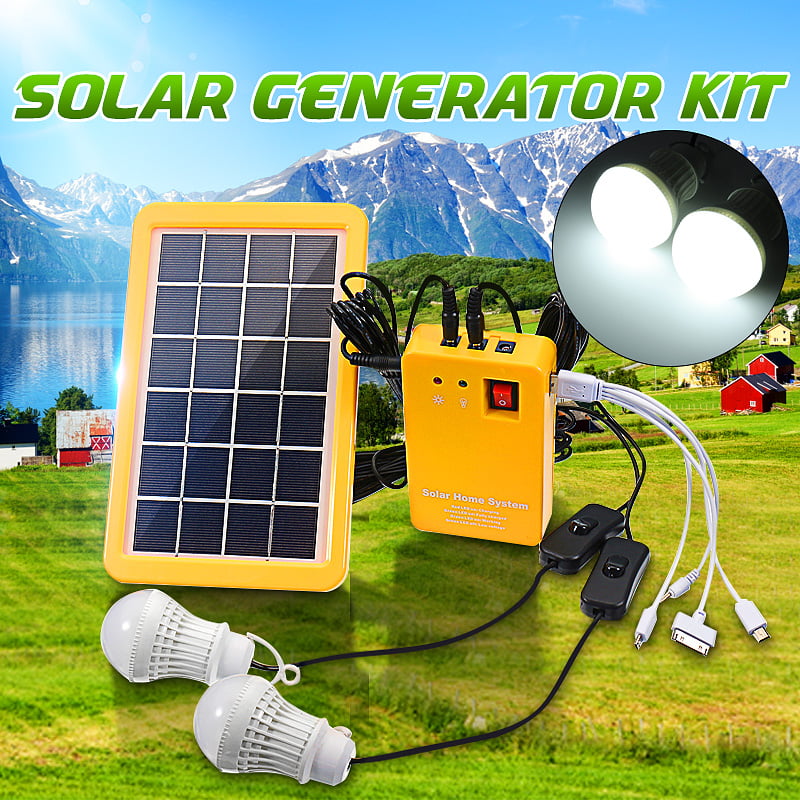 Portable Solar Powered LED Energy System Kit,2 LED Light Bulb, Generation System Outdoor Small