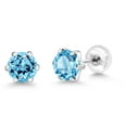 thumbnail image 5 of Gem Stone King Platinum Stud Earrings for Women Men 2.00 Ct Round 6mm Swiss Blue Topaz, 5 of 6