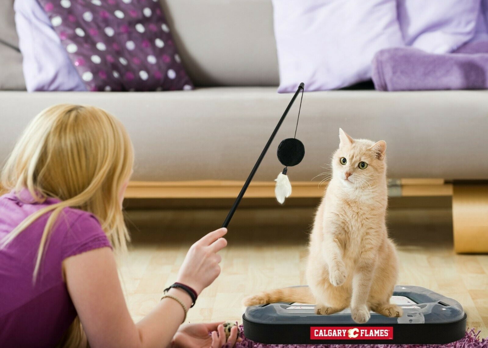 NHL Calgary Flames CAT Scratcher Toy with Catnip Plush & Feather Cat Toy 5-in-1 Kitty Toy