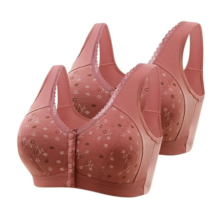 Summer Savings Plus Size MIANHT 2PC Women Sexy Front Buckle For Middle-Aged And Elderly Underwear Soft Cotton Oversized Tank Top Without Steel Ring Printed Bra on Clearance