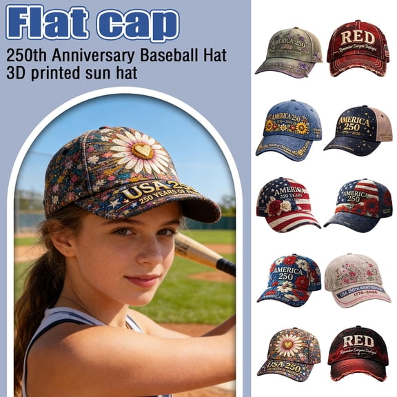 US Vintage Country Style 250th Anniversary Hat Floral American Flag Baseball Cap USA 250th Anniversary Hat J One Size