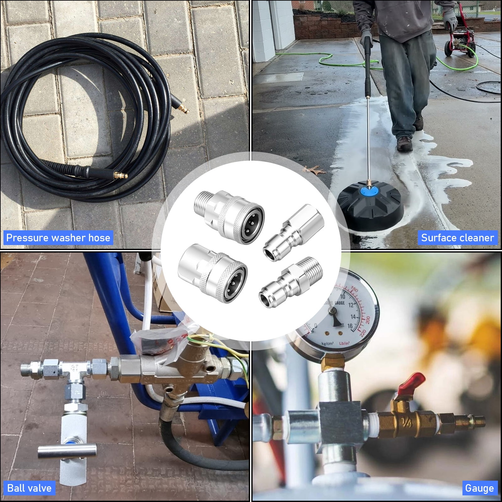 8 Pcs Pressure Washer Quick Connect Kit, 3/8 Inch NPT Stainless Steel Adapter Set, 5000 PSI High Pressure Fittings with Male/Female Threaded Plugs & Sockets, Leak-Free Design for Hose & Pump