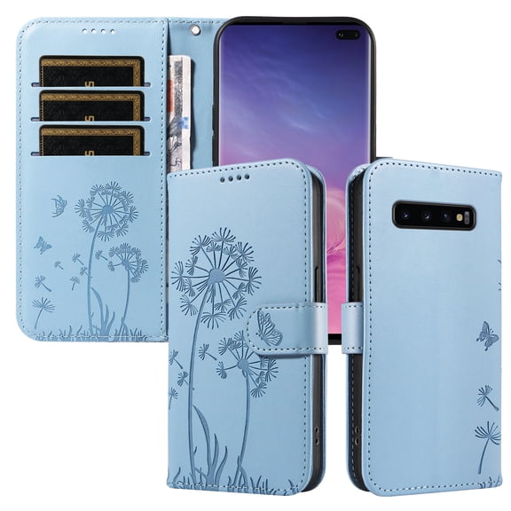 Wallet Case for Samsung Galaxy S10, Card Holder and Kickstand, Shockproof and Scratch Resistant, Sky Blue