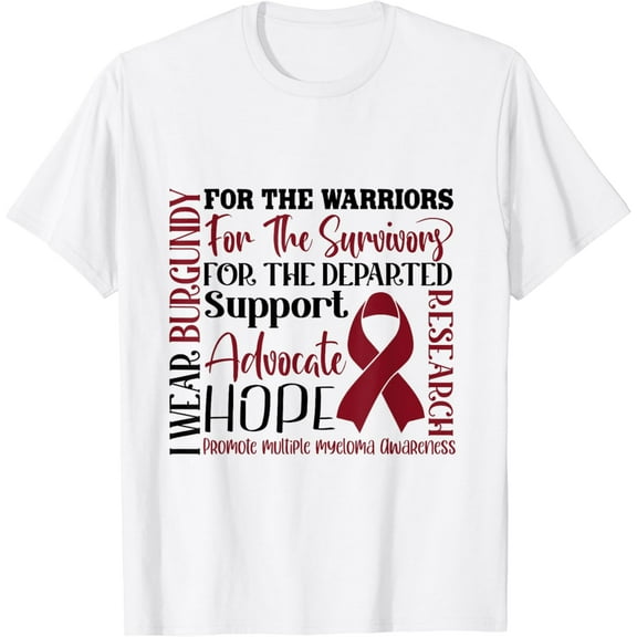 Multiple Myeloma Cancer Burgundy Ribbon Cancer Awareness T-Shirt mens t shirt，white，women，funny，misfits，men，journey