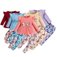 thumbnail image 1 of KYAIGUO 2PCS Baby Infant Girl Spring Floral Outfits Autumn Long Sleeve Ruffle Top Floral Pants Set for 6M-3T, 1 of 9
