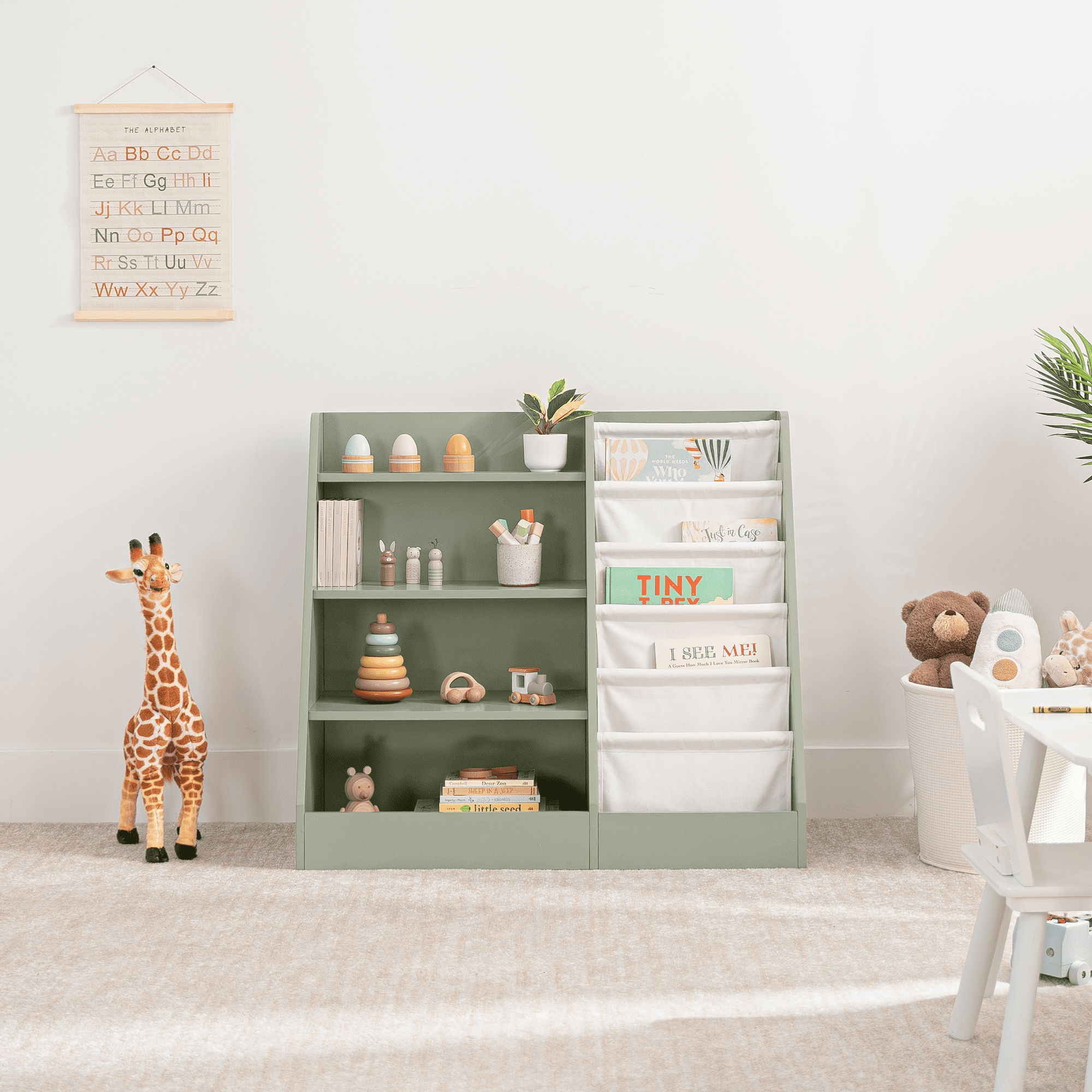 Comfy Cubs Kids Bookshelf 35.2 x 15.7 x 31.5 in - Montessori Book Shelf Storage Organizer - Sage