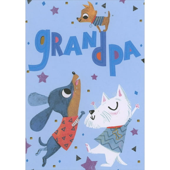 Designer Greetings Dancing Dogs and Tiny Dog Standing on Letter “D” Juvenile Father's Day Card for Grandpa from Grandchild : Grandkid