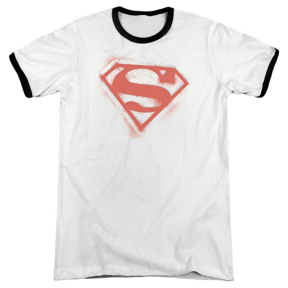 Superman Spray Paint Shield Adult Ringer T-Shirt White Black