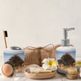 thumbnail image 4 of Ambesonne Christmas Soap Dispenser & Toothbrush Holder Set, Fir Tree Snowy Weather, 2 Pcs, Blue and Mustard, 4 of 6