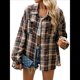 thumbnail image 1 of Camisas de Franela con Botones para Mujer, Camisas A Cuadros de Larga, Blusa Informal de Negocios. Marrón Oscuro M, 1 of 10