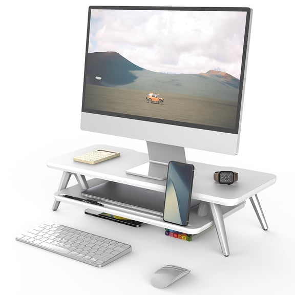 Fenge Monitor Stand, 2 Tiers Monitor Stands Riser, 23.6 Inch Computer Monitor Riser with Storage Organizer