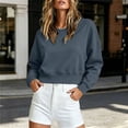 thumbnail image 2 of Meichang Cropped Sweatshirt for Women Plain Crewneck Sweatshirts Fall Long Sleeve Drop Shoulder Pullover Tops Navy M, 2 of 8