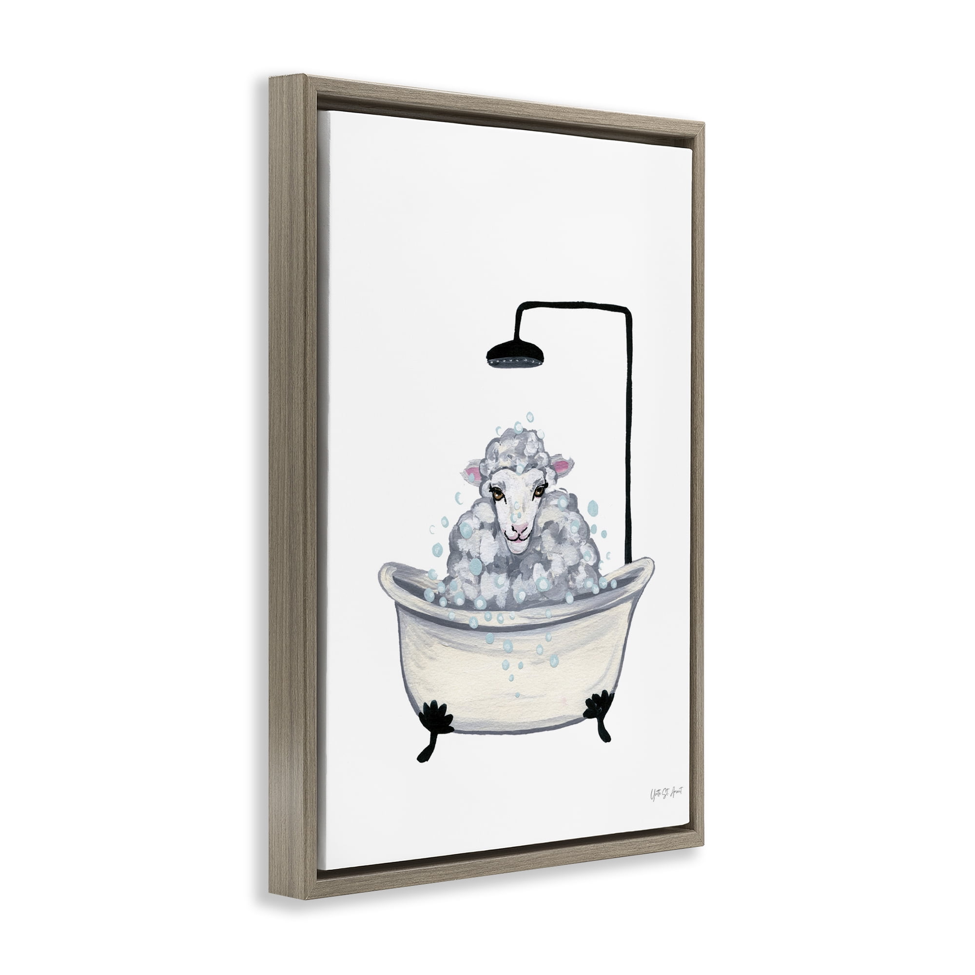 Stupell Industries Farm Sheep Bathtub Typography Painting Brown Floater Framed Canvas Art Print Wall Art, 21 x 31