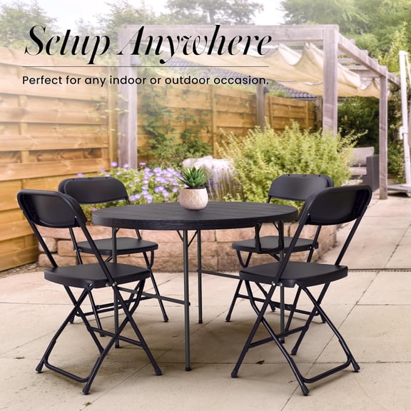 3.5 Feet Circular Round Foldable Table with Built in Handle & Steel Legs | Heavy Duty Portable | Perfect for Party, Dining, Wedding, Events, Picnic Indoor, Outdoor, Camping, Utility