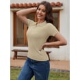 thumbnail image 5 of Womens V Neck T Shirts Short Sleeve Slim Fit POLO Tops Solid Color Trendy Summer Basic Tee T-Shirts, 5 of 6
