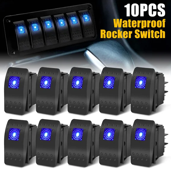10PCS Boat Marine Lighted Rocker Switch 12V 20A 4Pin SPST On/Off with Blue LED