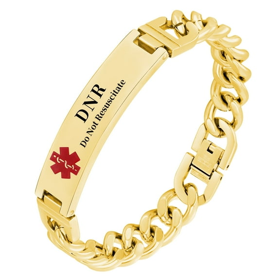 Vagzen Stainless steel Medical Alert ID Bracelet for Men, Engraved  DNR(Do Not Resuscitate), Gold