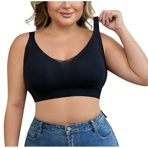 Byworldtasic Plus Size Bras for Women No Underwire Supportive Bra Wireless Seamless Push Up Full Coverage Bralettes