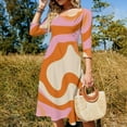 thumbnail image 4 of Abstract Orange Pink Swirl Art Women's Fall Dresses Casual Loose Flowy Swing Shift Dress, 4 of 9