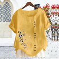 thumbnail image 2 of Womens Tops Boho Linen Classic Teacher Tops Water Resistant Vacation Clothes Loose Fit Tunic Shirts, Yellow,XL, 2 of 5