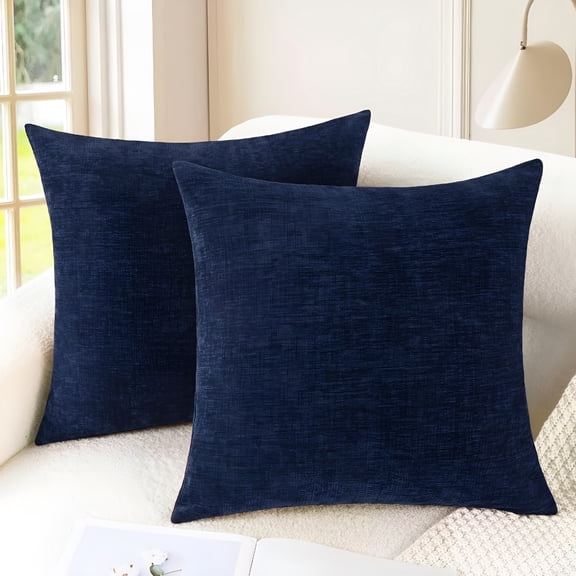 AUQ Throw Pillow Covers Decorative 18 X 18 Inches Pack of 2 Cozy Chenille Cushion Cases for Couch Sofa Bed Living Room Home Navy Blue