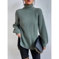 thumbnail image 1 of Suéter de otoño e invierno con mangas raglán largas y solapa alta, vestido tipo suéter dividido para mujer, 1 of 5