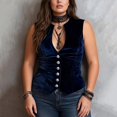 thumbnail image 5 of Yigetop Women Sleeveless Waistcoat Vest Deep V Neck Button Front Ruched Slim Corset Style Cropped Tank Top Soft Comfy Navy 3XL, 5 of 6