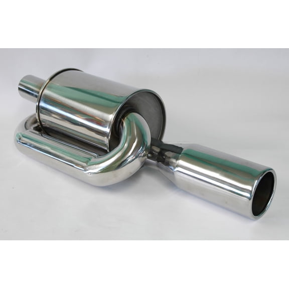 Universal JDM Twin Loop Exhaust Muffler 2.5" Inlet 4.0" Tip Chrome Polished