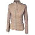 thumbnail image 2 of NEW HOT Women Beige Lambskin Real Leather Jacket Motorcycle Slim Fit Coat W252, 2 of 4