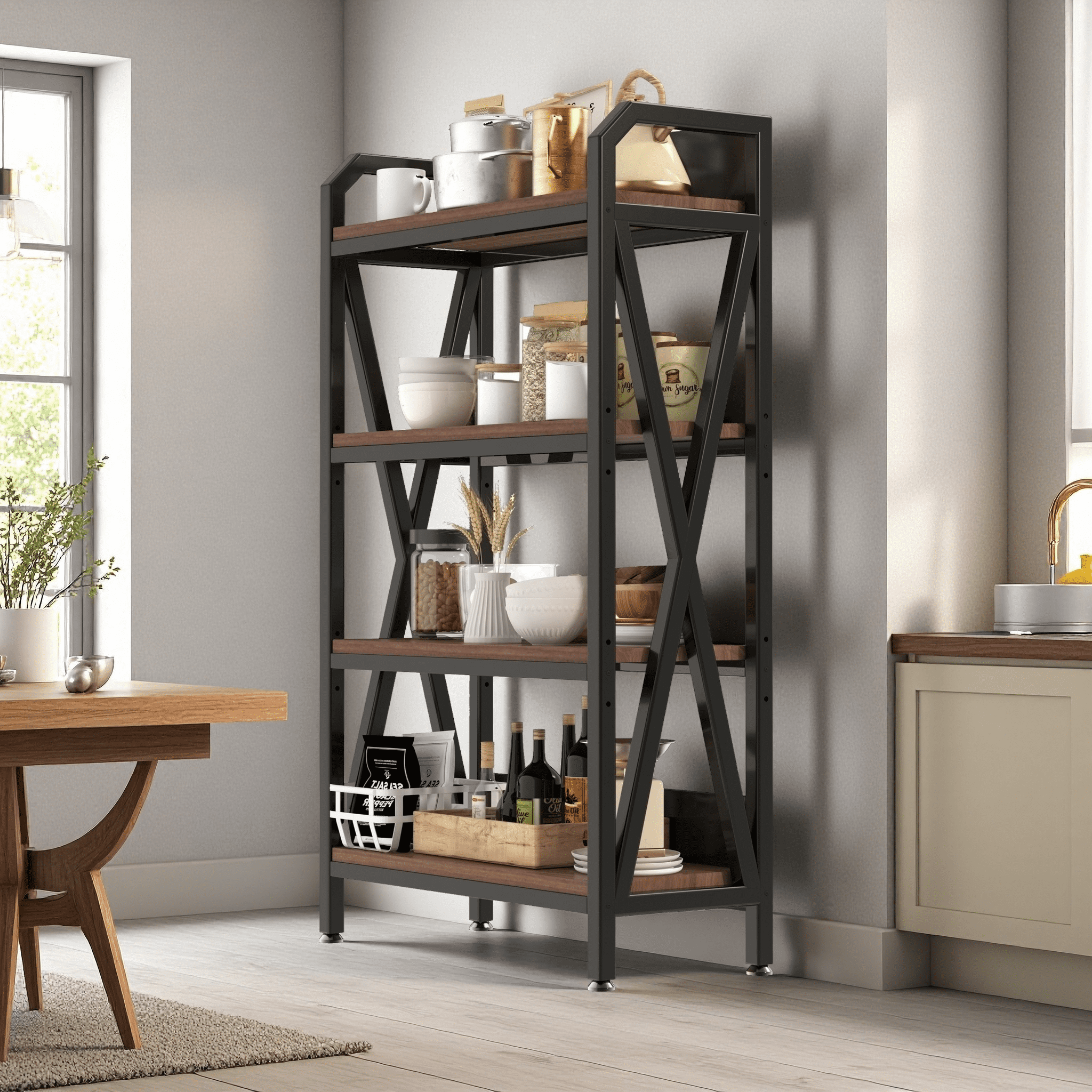 Mintazer 33.5"L Metal Bakers Rack with 4-Level Storage Shelves, Kitchen Organizers Storage for Garage, Pantry, Bathroom, Closet, Black