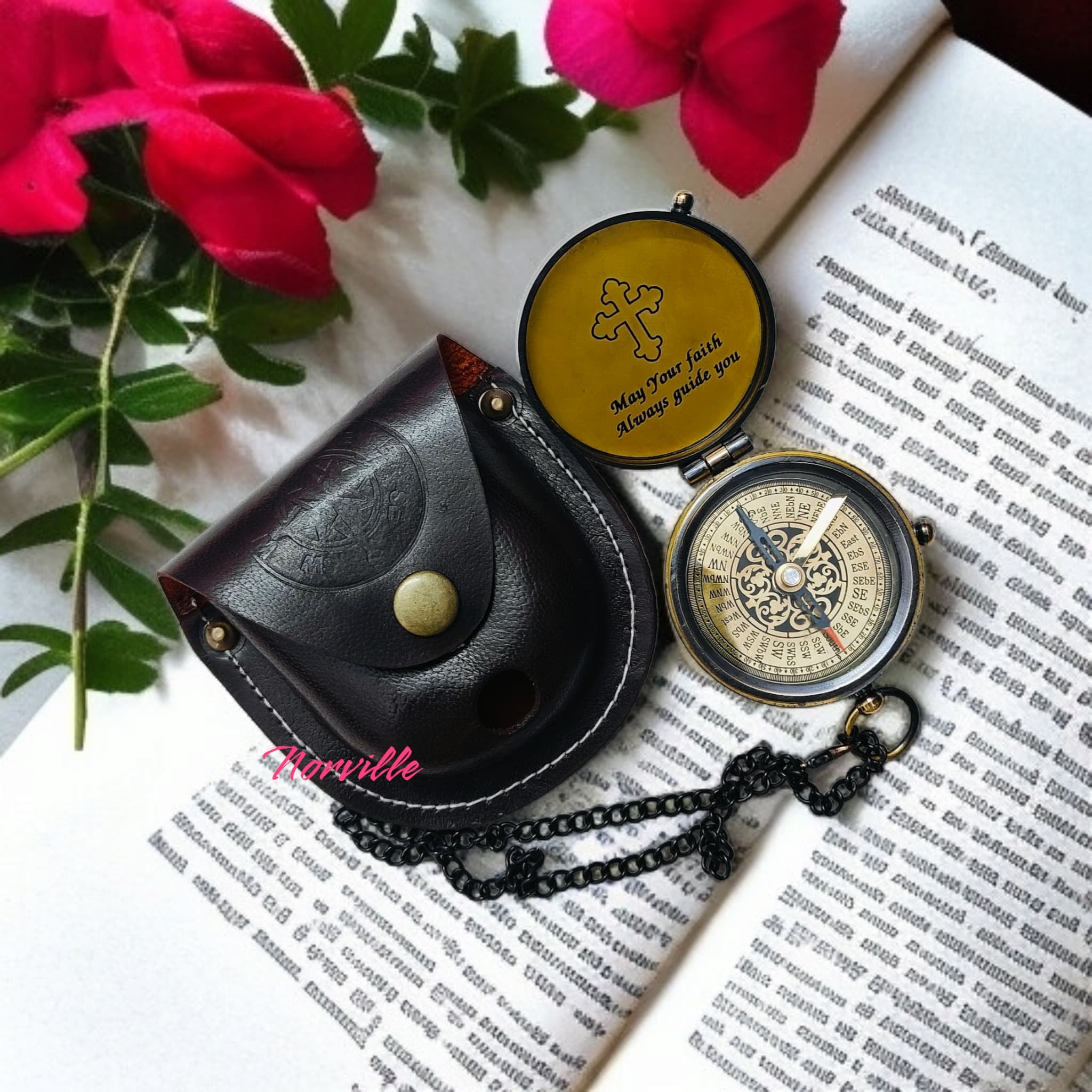 God's Way Engraved Brass Compass With Case, Christian Gift for Boys, Girls, Baptism, Communion