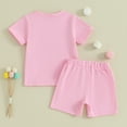 thumbnail image 3 of Bagilaanoe 2pcs Toddler Birthday Outfits Baby Girl Shorts Set Short Sleeve Letter Print T Shirt Tops + Shorts 6M 12M 18M 24M 3T 4T Kids Casual Summer Clothes, 3 of 8