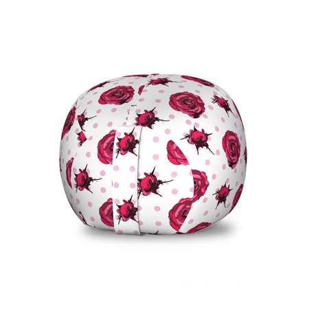 Vintage Rose Storage Toy Bag Chair  Continuous Feminine Flowers on Polka Dots Background  Stuffed Animal Organizer Washable Bag  Large Size  Pale Pink Raspberry  by Ambesonne