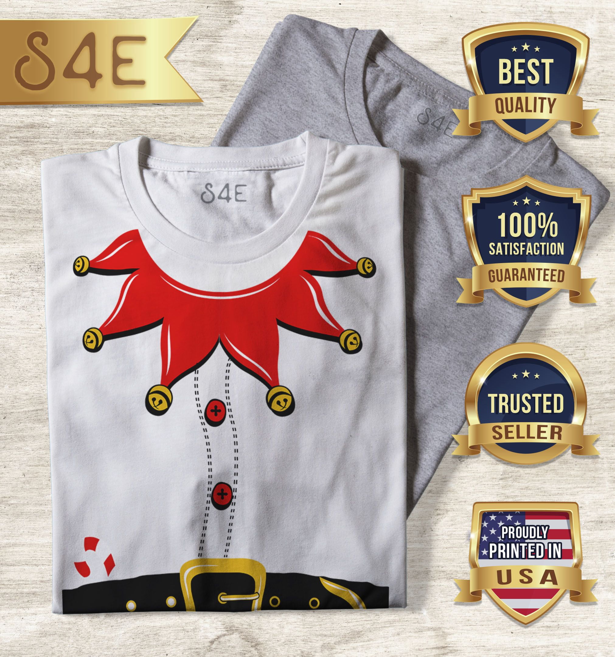 S4E Women's Elf Christmas Holiday Costume T-Shirt Medium White