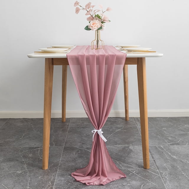 Nvzi Camino de mesa de gasa transparente para bodas, 72 x 305 cm, romántico camino de mesa de tul para decoración de bodas, fiestas de cumpleaños, decoración de mesa nupcial, 1 unidad, rosa oscuro