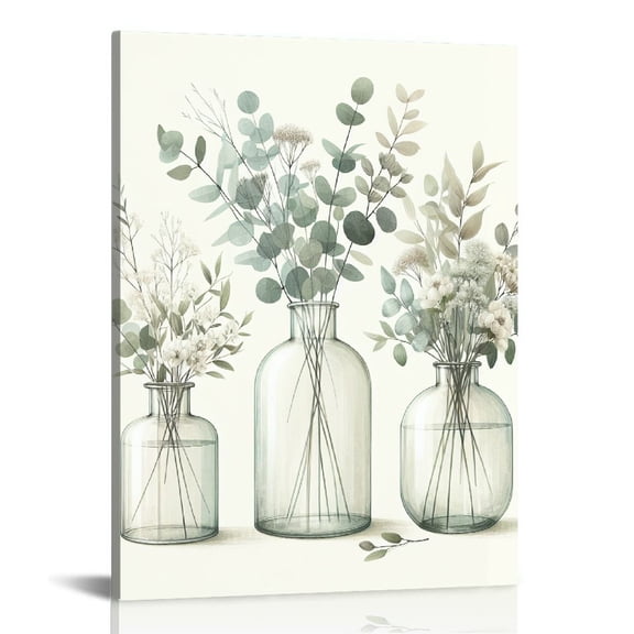 JRXY Botanical Green Plant Bathroom Wall Art Decor Canvas Print Painting Modern Home Artwork 12x16 in