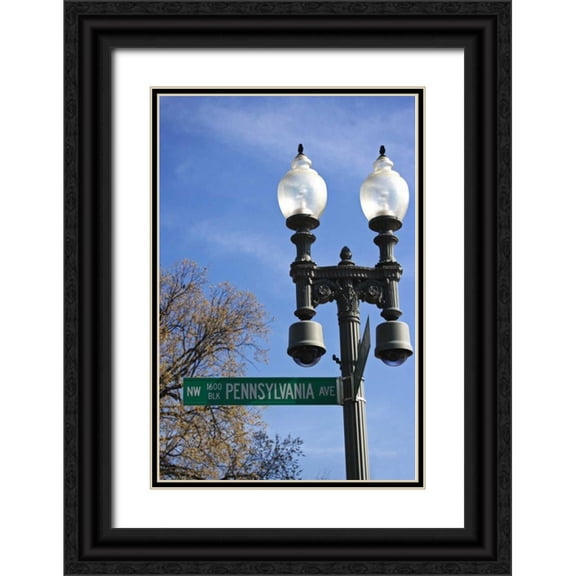 Flaherty, Dennis 13x18 Black Ornate Wood Framed with Double Matting Museum Art Print Titled - Washington, DC Historic Pennsylvania Ave Sign
