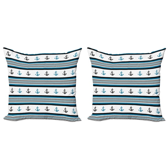 Ambesonne Anchor Throw Pillow Cover 2 Pack, Anchor Hipster, 18", Blue Black White