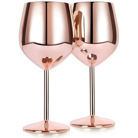 

Jokapy Stainless Steel Wine Glasses 18 oz Unbreakable Wine Goblets Rose Gold 2 Pack