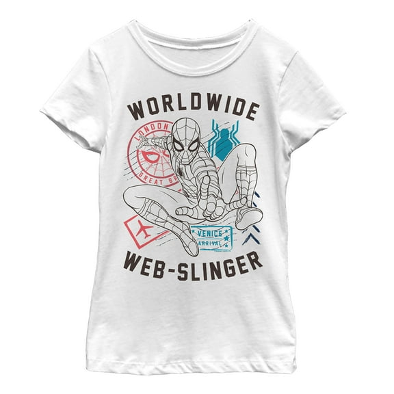 Girl's Marvel Spider-Man: Far From Home Worldwide Icons Graphic Tee White Large