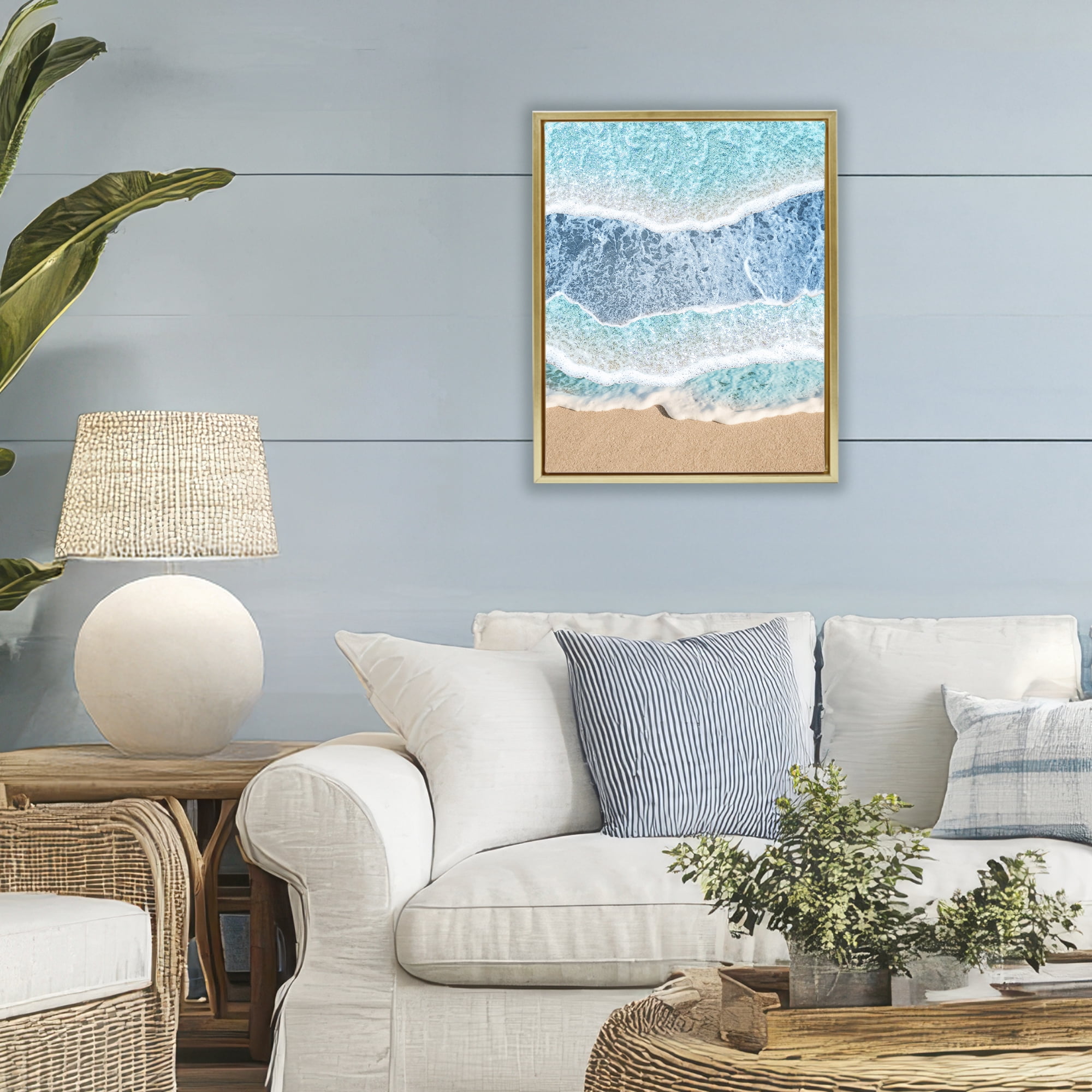 Stupell Industries Overlapping Shore Waves Gold Framed Floater Canvas Wall Art, design by Jesse Keith