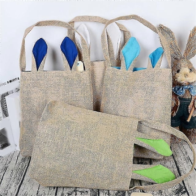 Bolsa para cesta de Pascua - Diseño de orejas de conejo - Bolsas de regalo para fiestas infantiles, cestas de la compra, color marrón