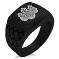 thumbnail image 1 of Stainless Steel Toyotomi Samurai Crest Geometric Pattern Step-Down Biker Style Polished Ring, 1 of 1