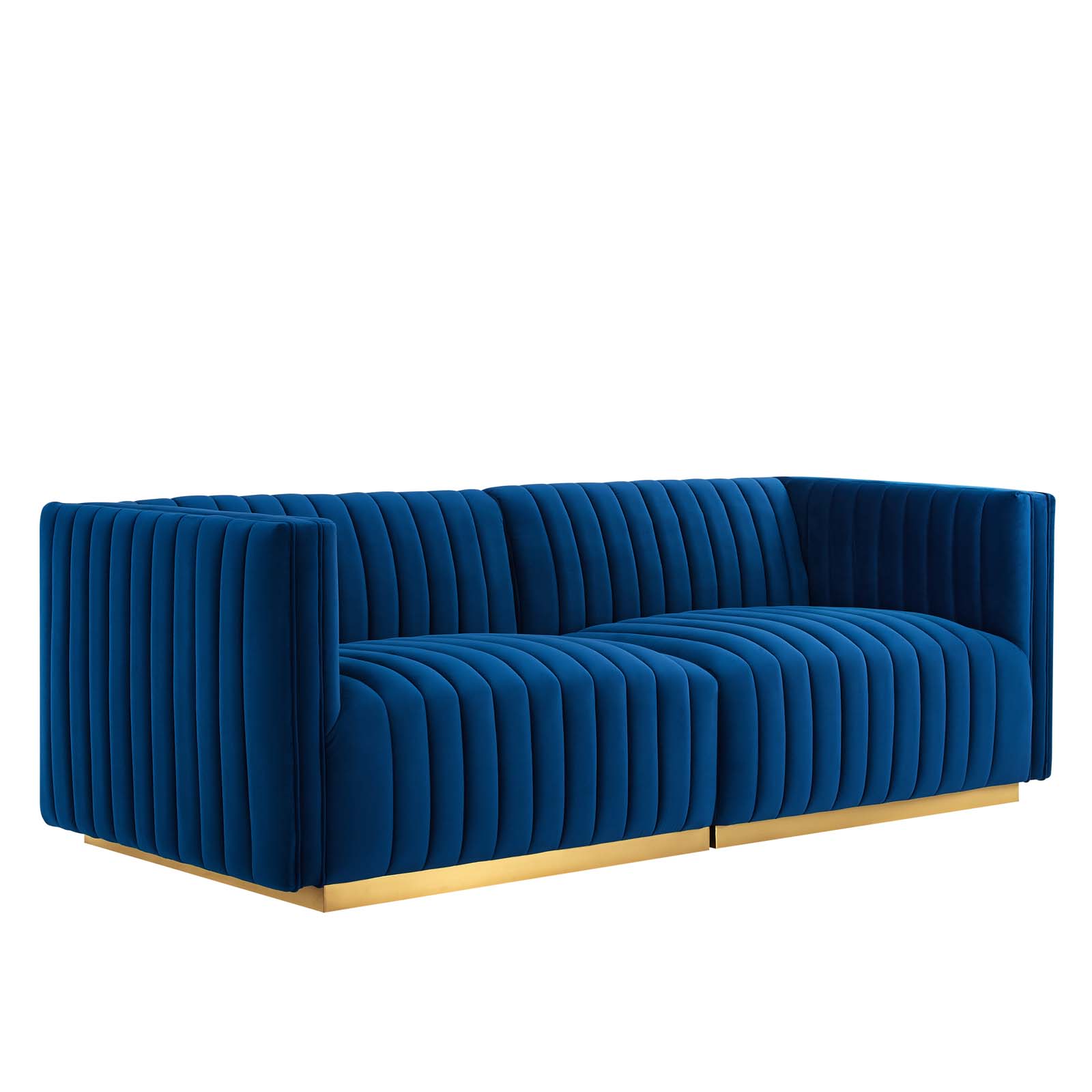Modway Conjure Channel Tufted Performance Velvet Loveseat in Gold Navy